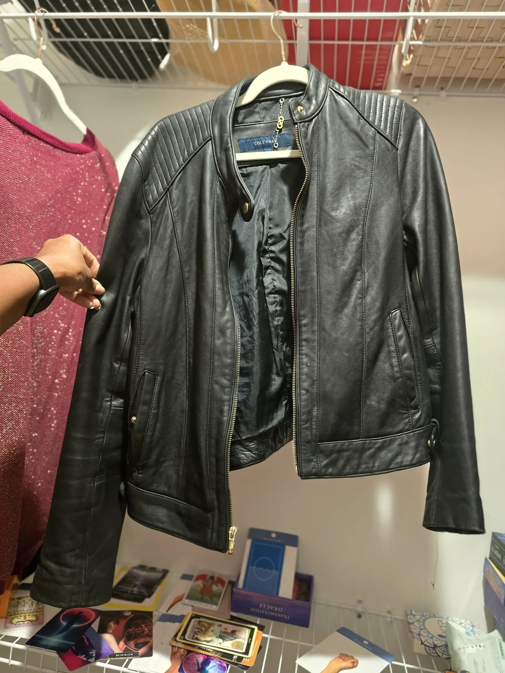 Cole Haan Black Leather Moto Jacket